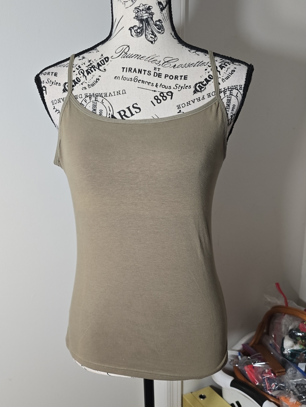 Women's Vintage Blue-Star Clothing Spaghetti Strap Olive Camisole Top